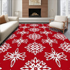 White Festive Snowflake Red Background Rug