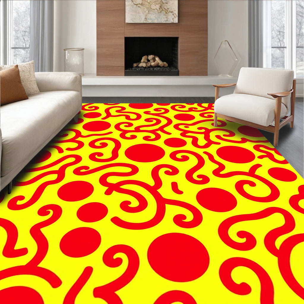 Vibrant Red Swirl Dots Rug