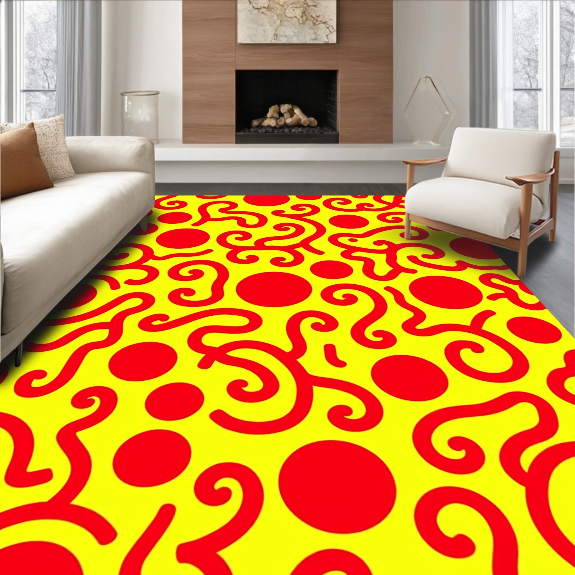 Vibrant Red Swirl Dots Rug