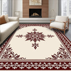 Maroon and Cream Ornamental Snowflake Rug