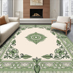 Sage Green Floral Medallion Border Rug