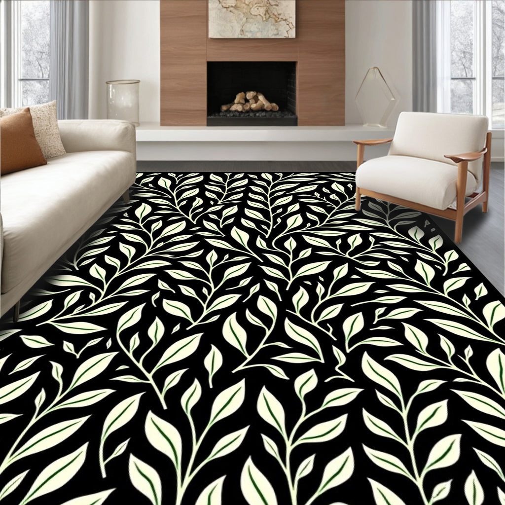 Black Cream Botanical Vine Repeating Rug