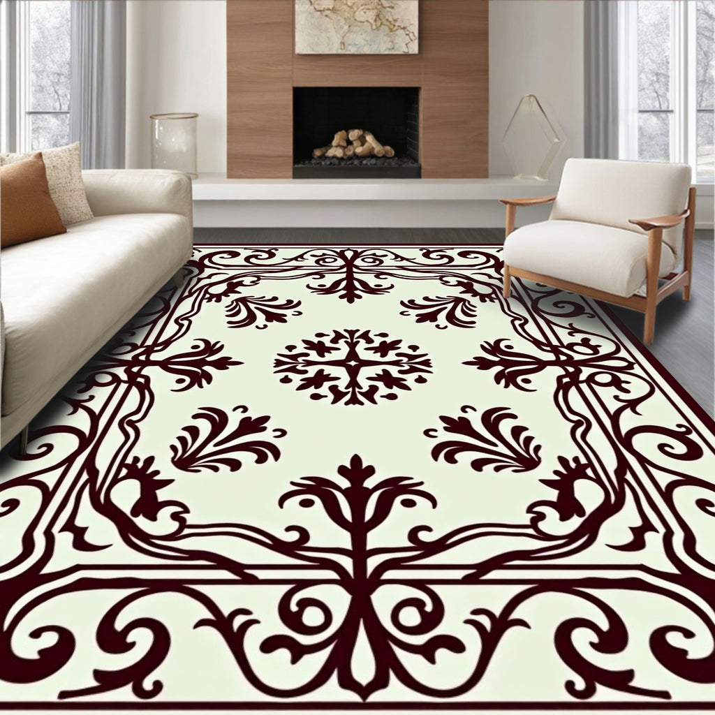Ornate Burgundy Filigree Botanical Rug