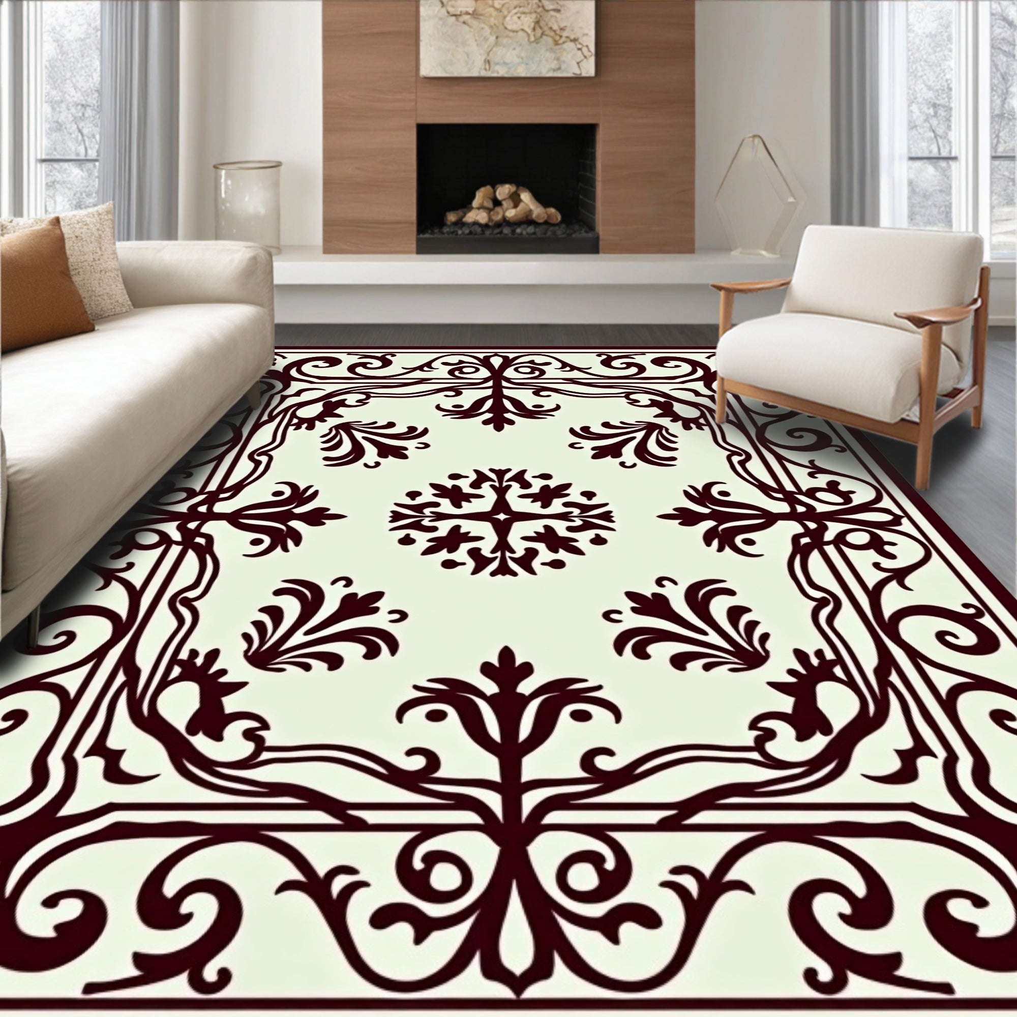 Ornate Burgundy Filigree Botanical Rug