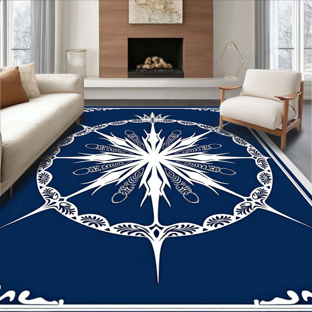 Majestic Blue White Crowned Starburst Rug