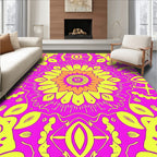 Vibrant Pink Yellow Floral Mandala Rug