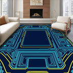 Cybernetic Blue Yellow Circuit Rug