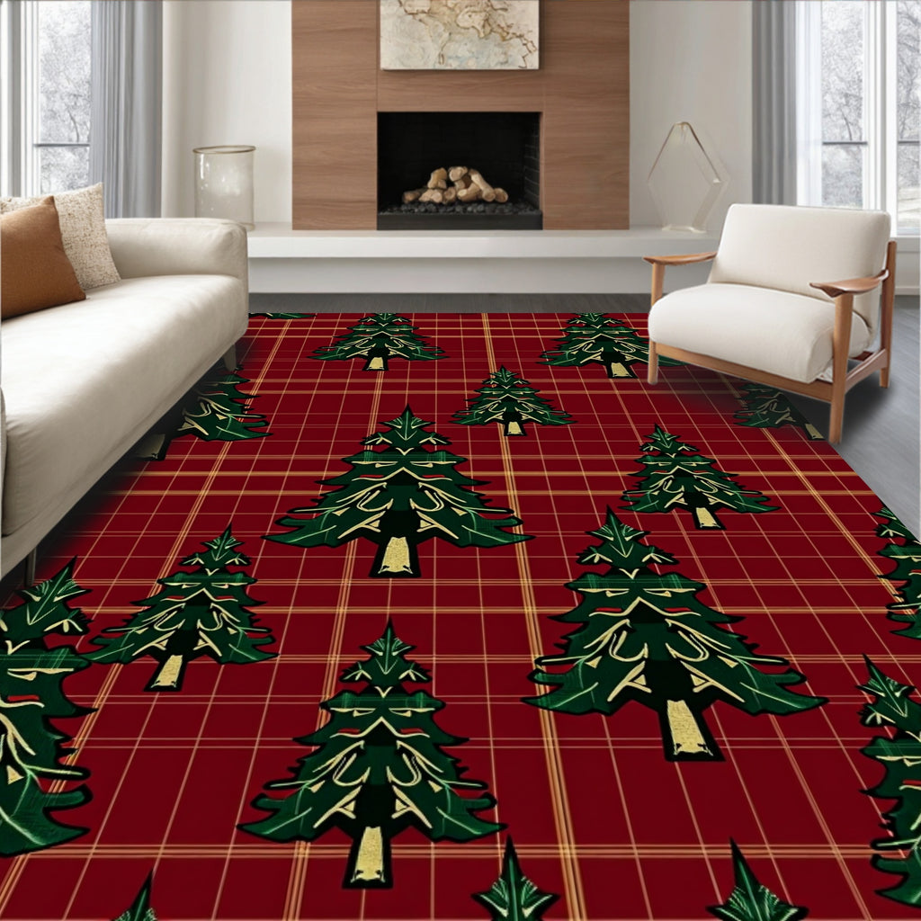 Crimson Tartan Evergreen Forest Rug