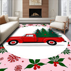 Red Vintage Truck Christmas Trees Rug