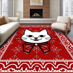 Red White Feline Snowflake Festive Rug