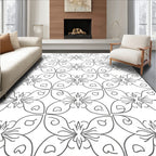 Black White Floral Butterfly Medallion Rug