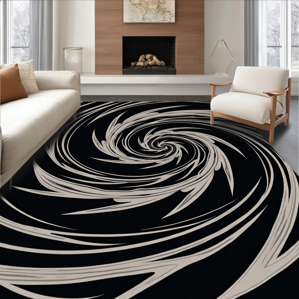 Abstract Beige Swirl Vortex Rug