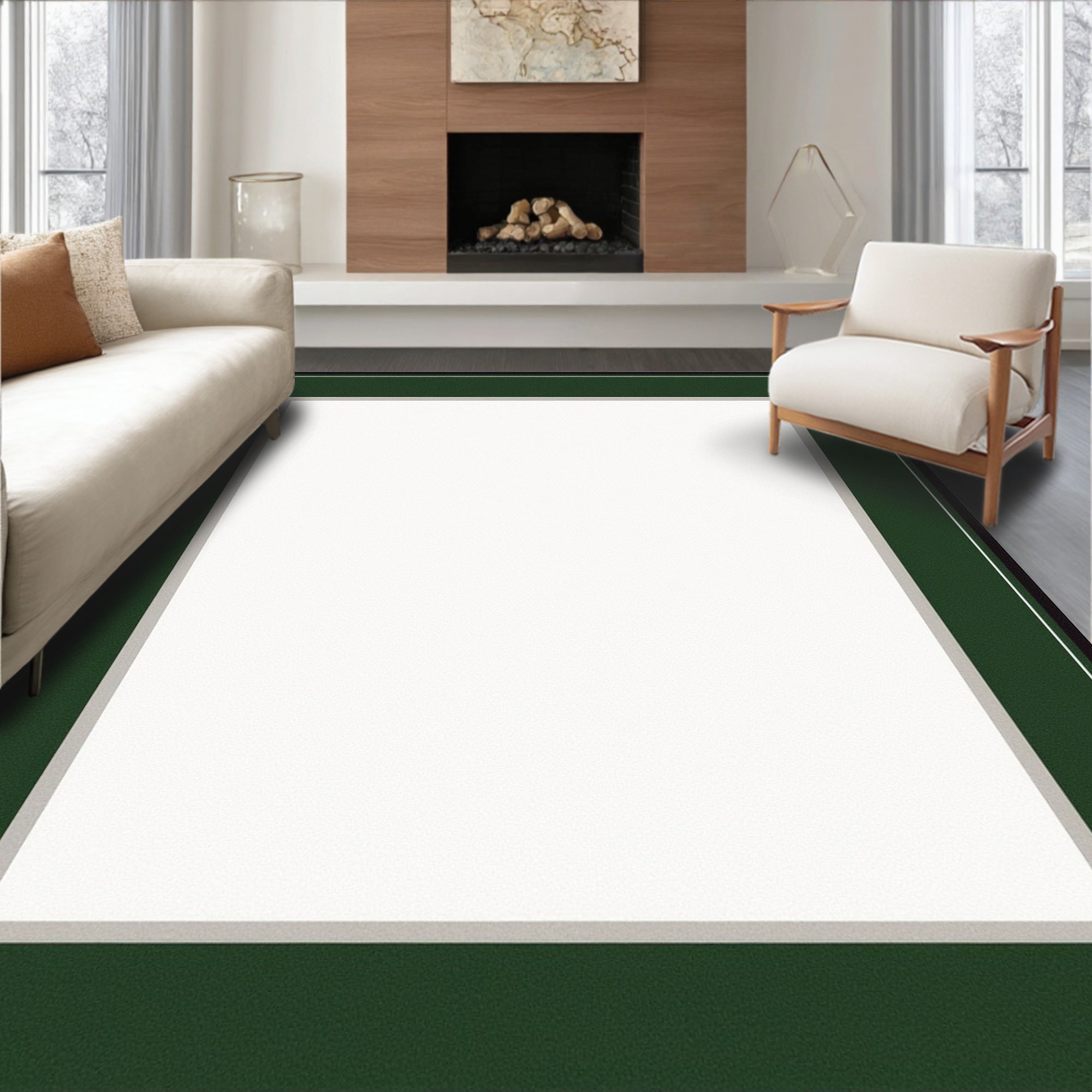Forest Green Black Gray Border Rug