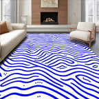 Deep Blue Wavy Organic Lines Rug