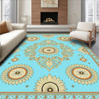Turquoise Floral Medallion Border Rug