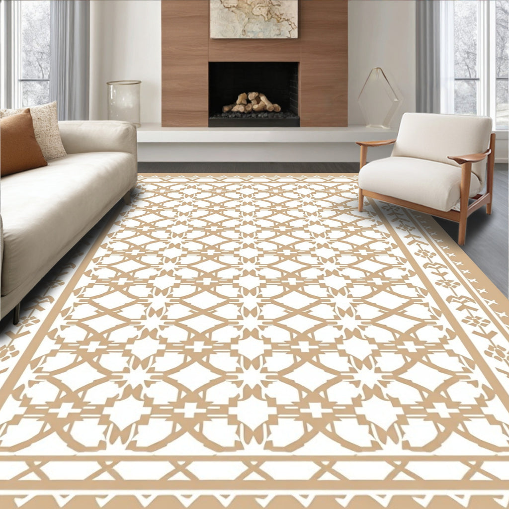 Tan Geometric Diamond Lattice Rug