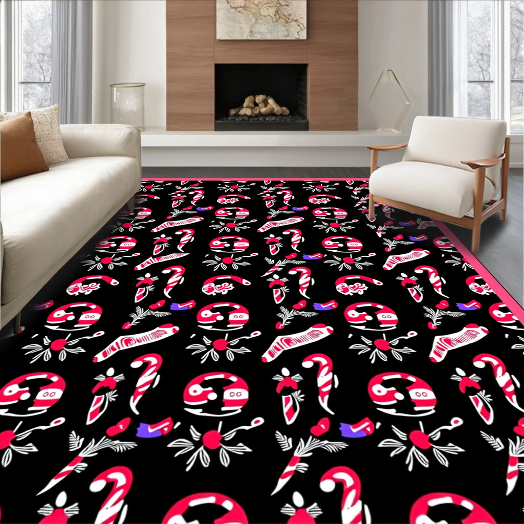 Festive Red White Candy Cane Collage Rug