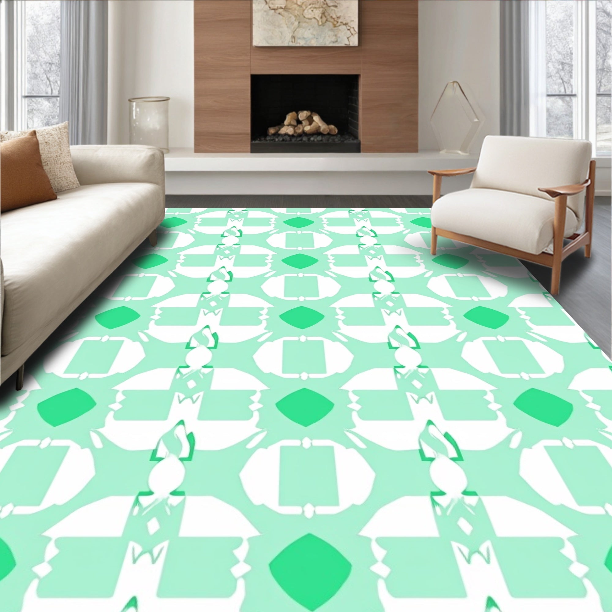Mint Green Geometric Abstract Shape Rug