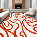 Red White Scroll Swirl Rug