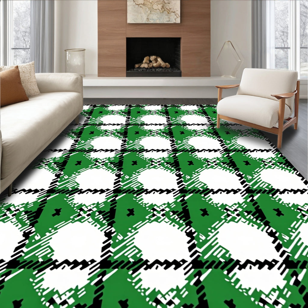 Emerald Green White Plaid Checkered Rug