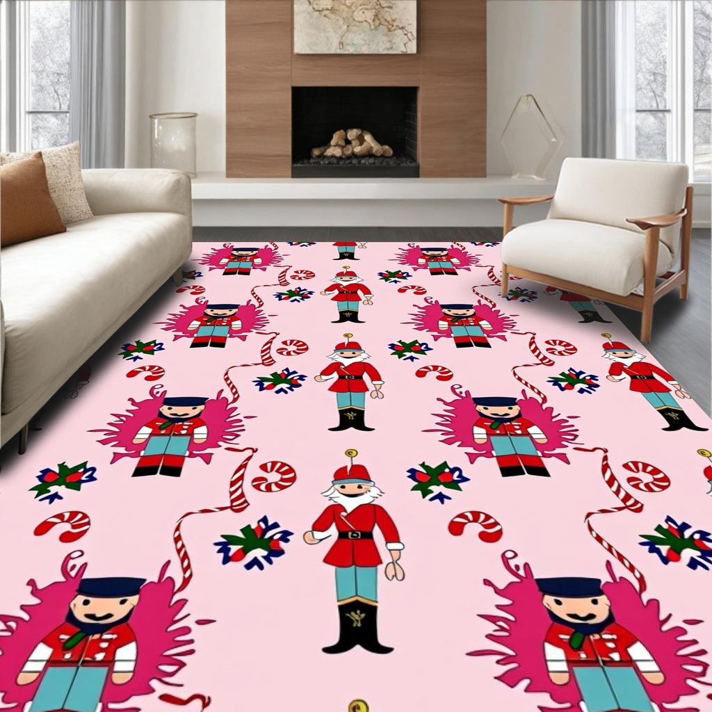 Pink Nutcracker Candy Cane Christmas Rug