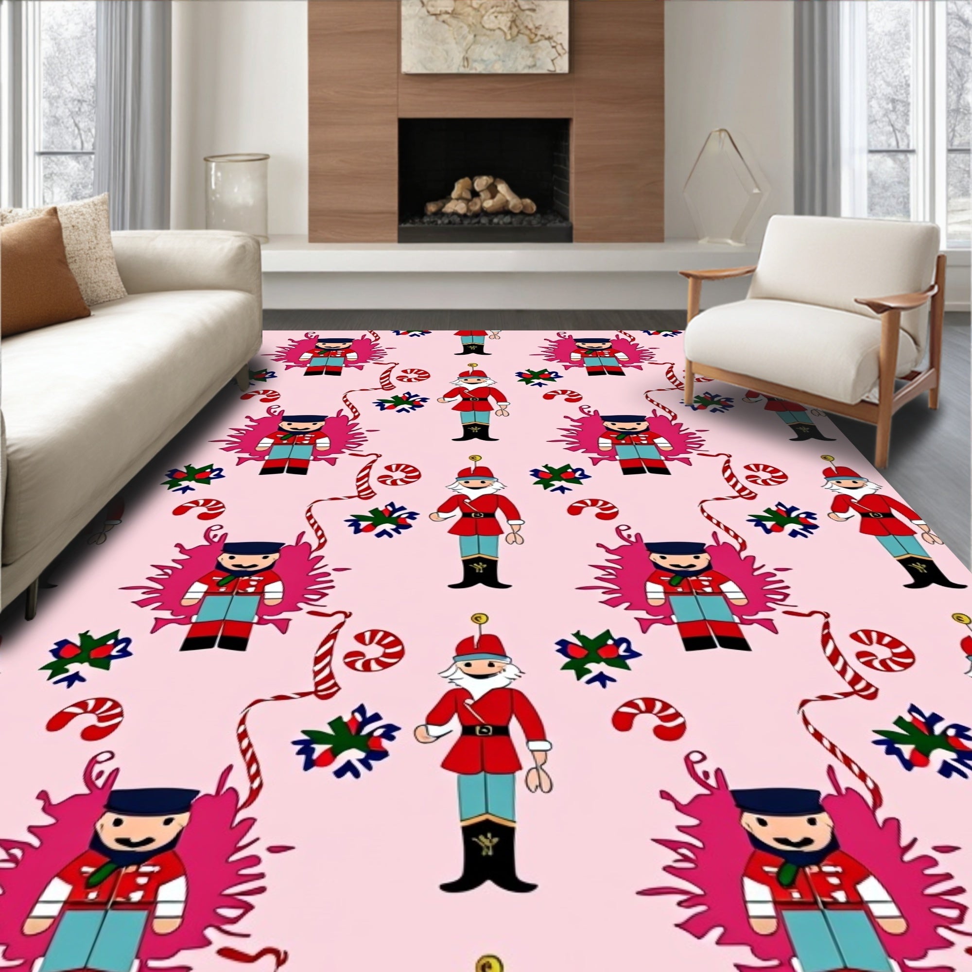 Pink Nutcracker Candy Cane Christmas Rug