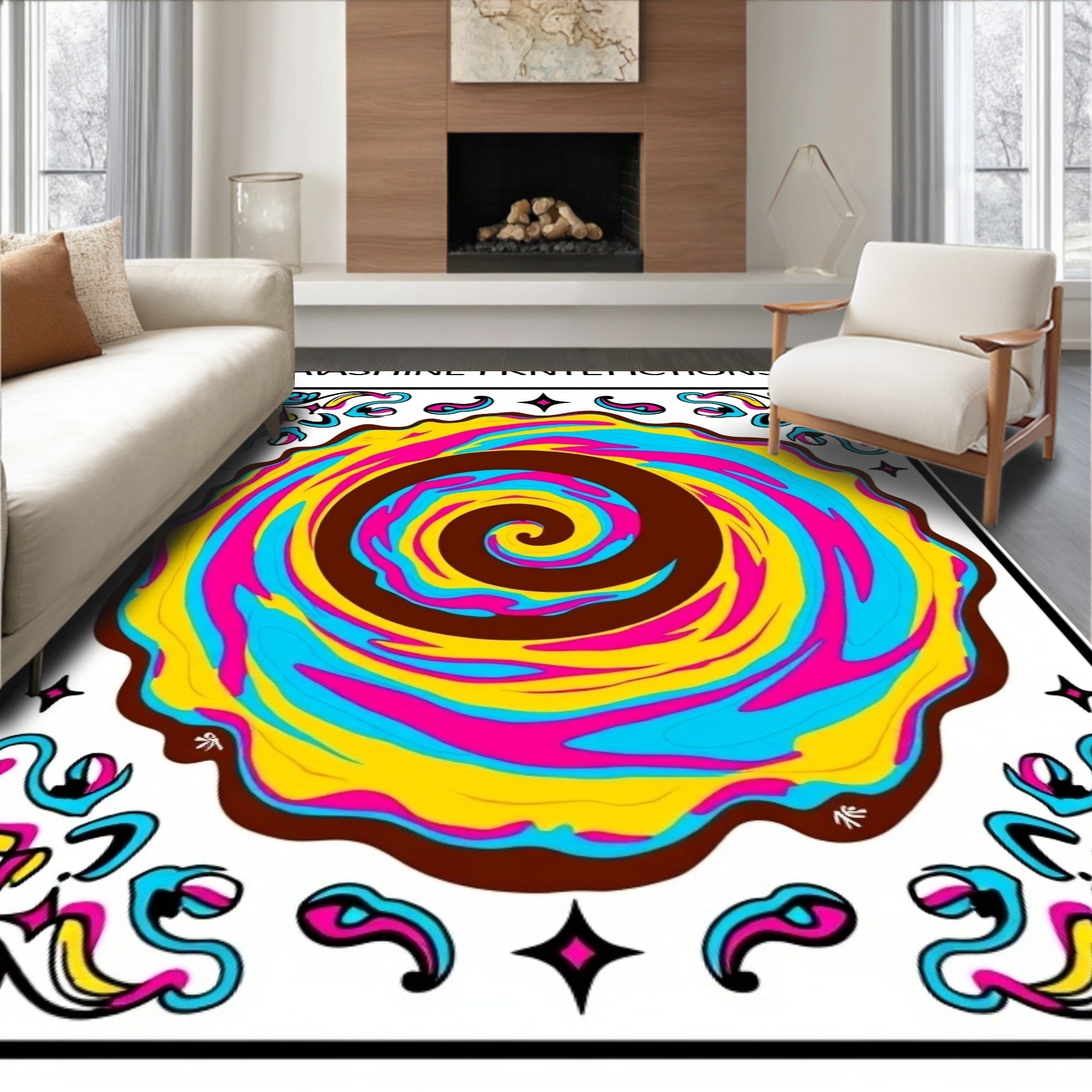 Vibrant Color Swirl Abstract Floral Rug