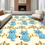 Blue Cat Festive Holiday Lights Snowflakes Rug