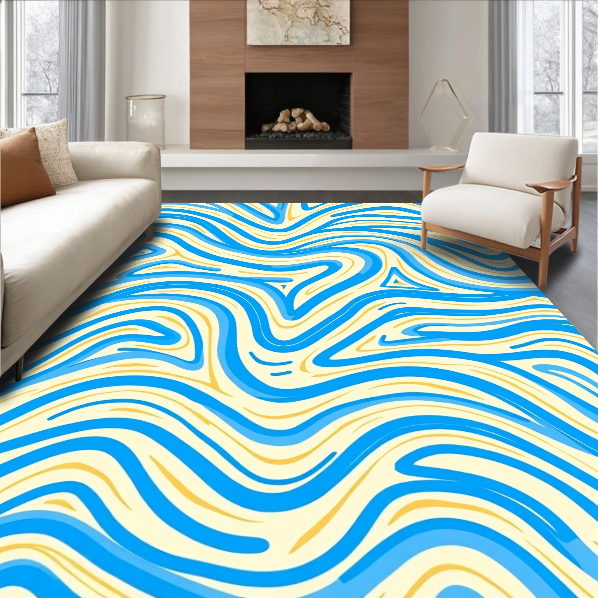 Flowing Blue Yellow Swirl Rug