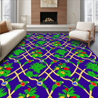 Indigo Lattice Green Fruit Garland Rug