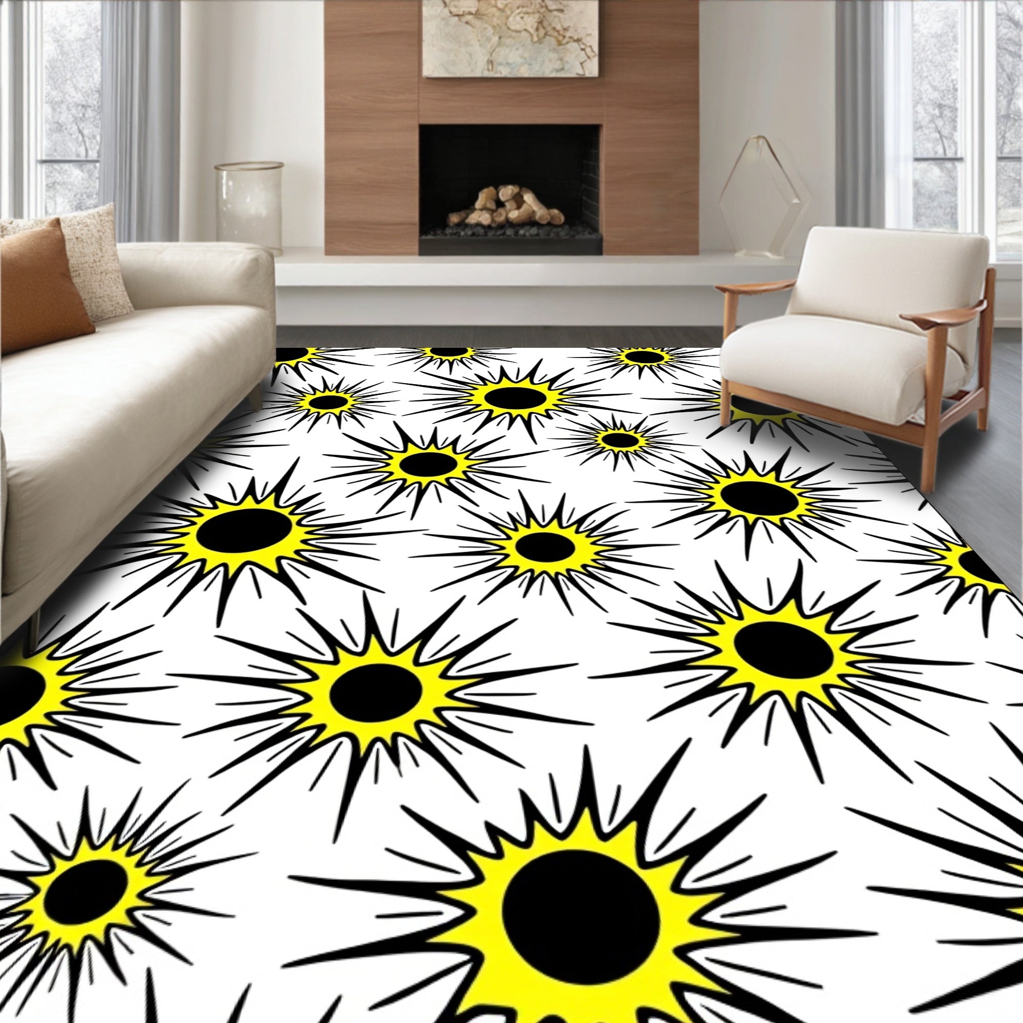 Radiant Yellow Sunburst Repeating Rug