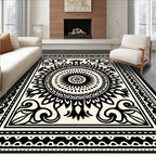 Black Cream Mandala Sunburst Border Rug