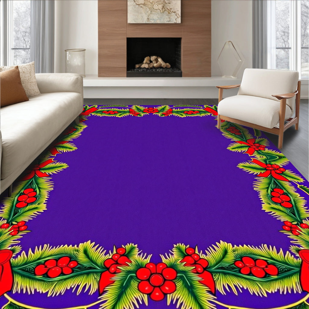 Festive Holly Berry Red Bow Border Rug