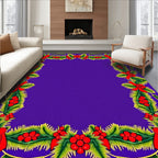 Festive Holly Berry Red Bow Border Rug