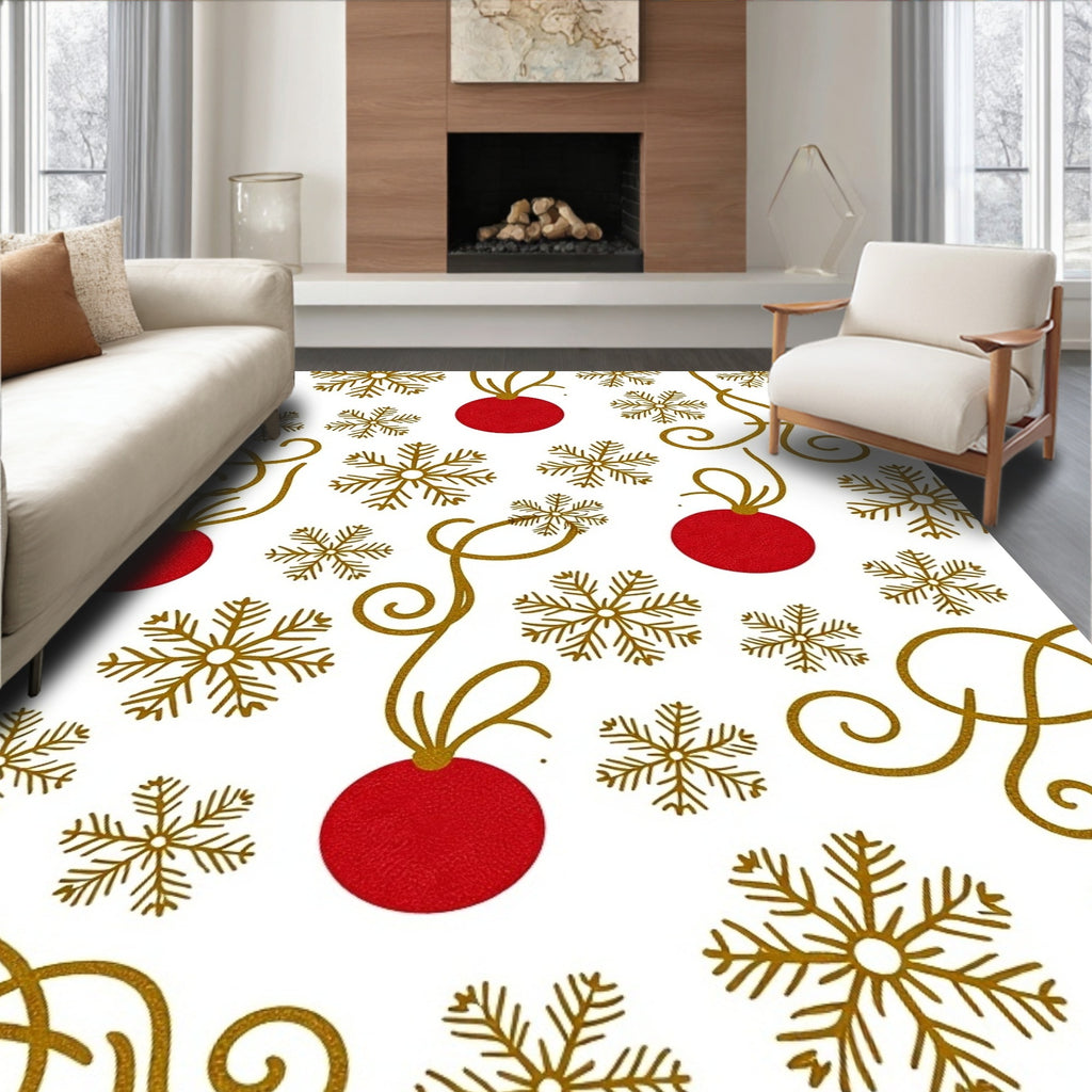 Red Ornament Gold Snowflake Harmony Rug