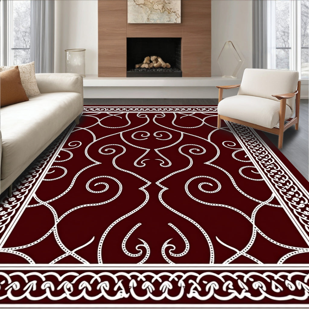 Deep Burgundy Ornate Scrollwork Medallion Rug