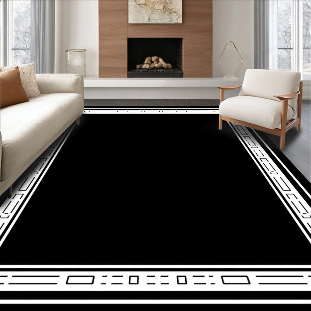 Modern White Geometric Frame Rug