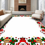 Cheerful Red Santa Reindeer Holly Border Rug