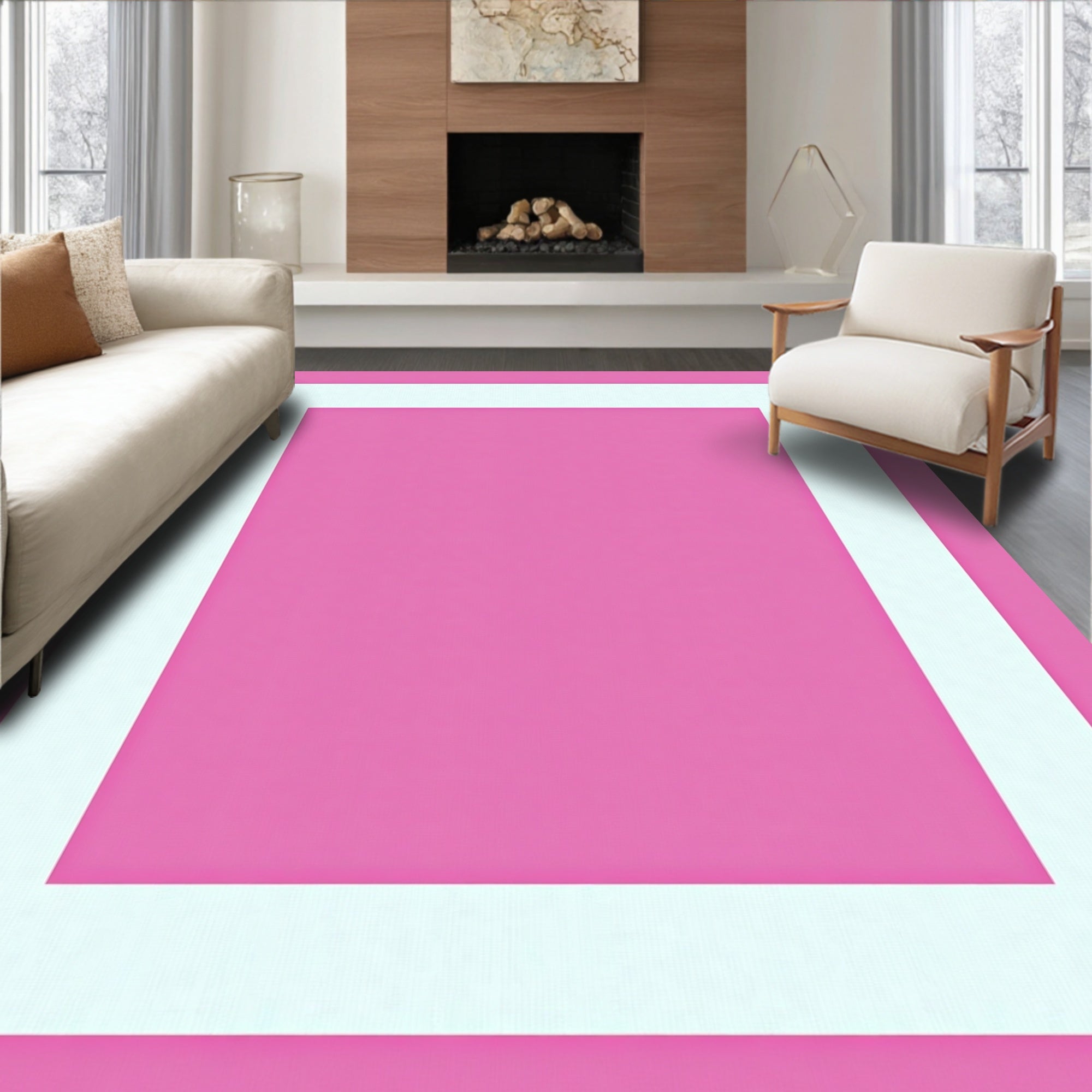Modern Pink Geometric Square Rug