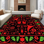 Bold Red Floral Folk Art Rug