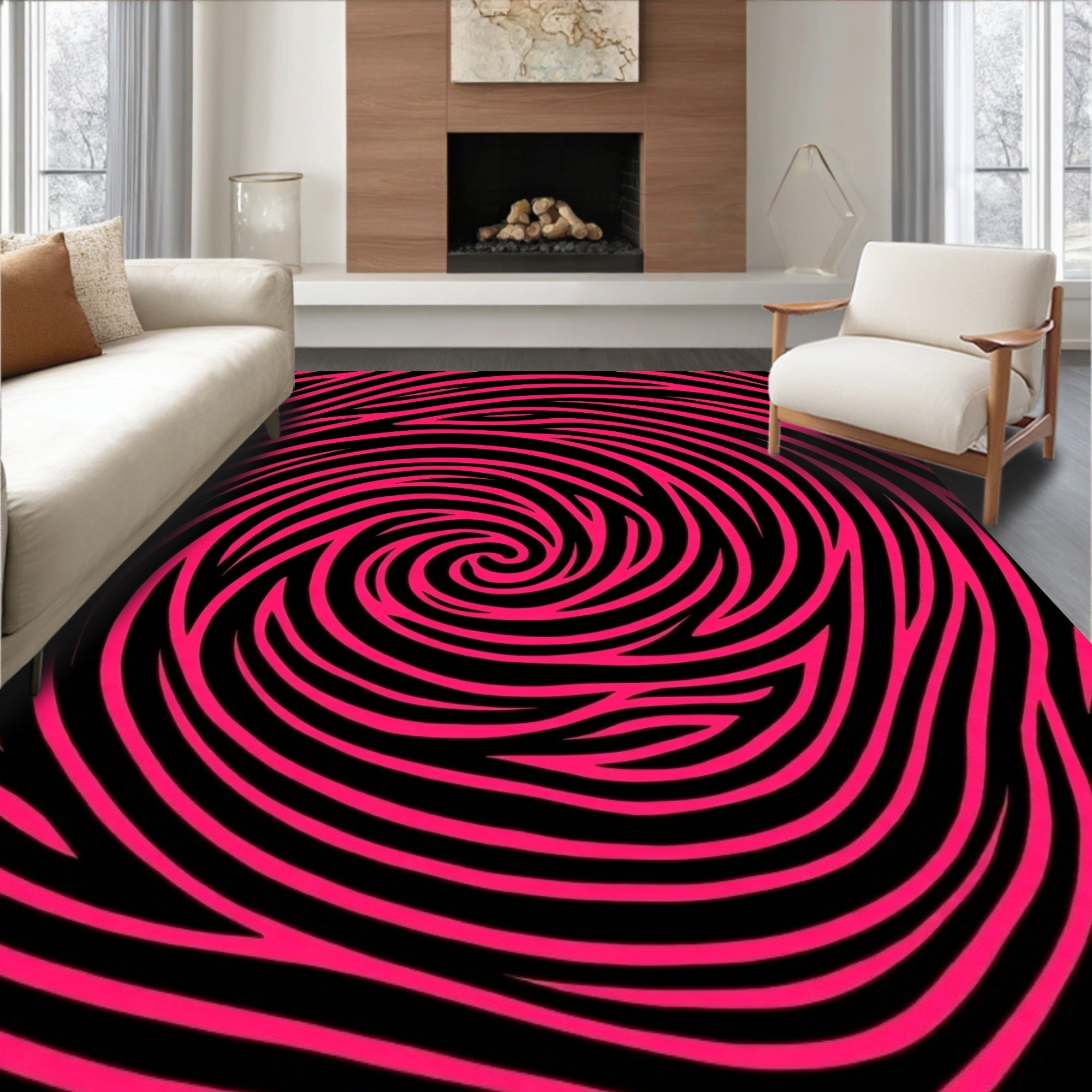 Hot Pink Swirl Abstract Rug