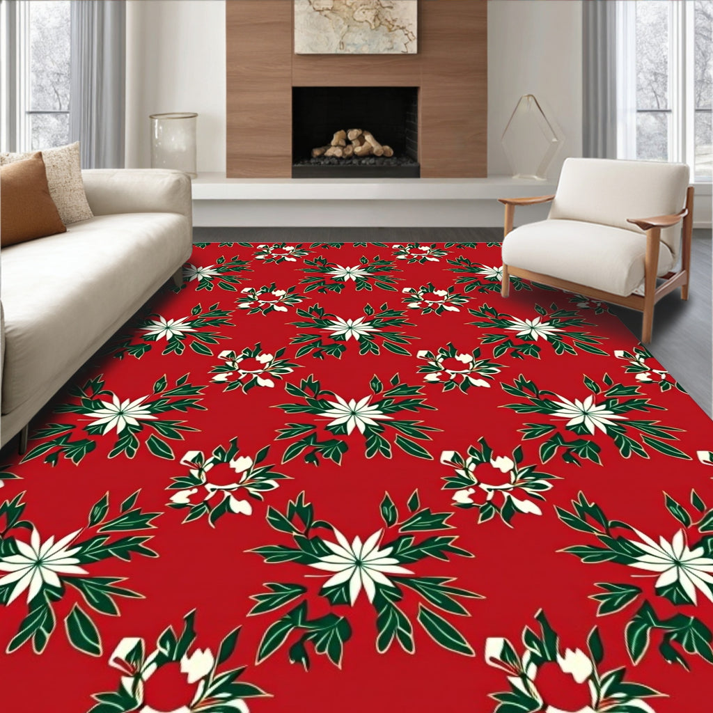 Red White Green Floral Starburst Rug
