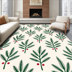Green Pine Sprigs Red Berry Garland Rug