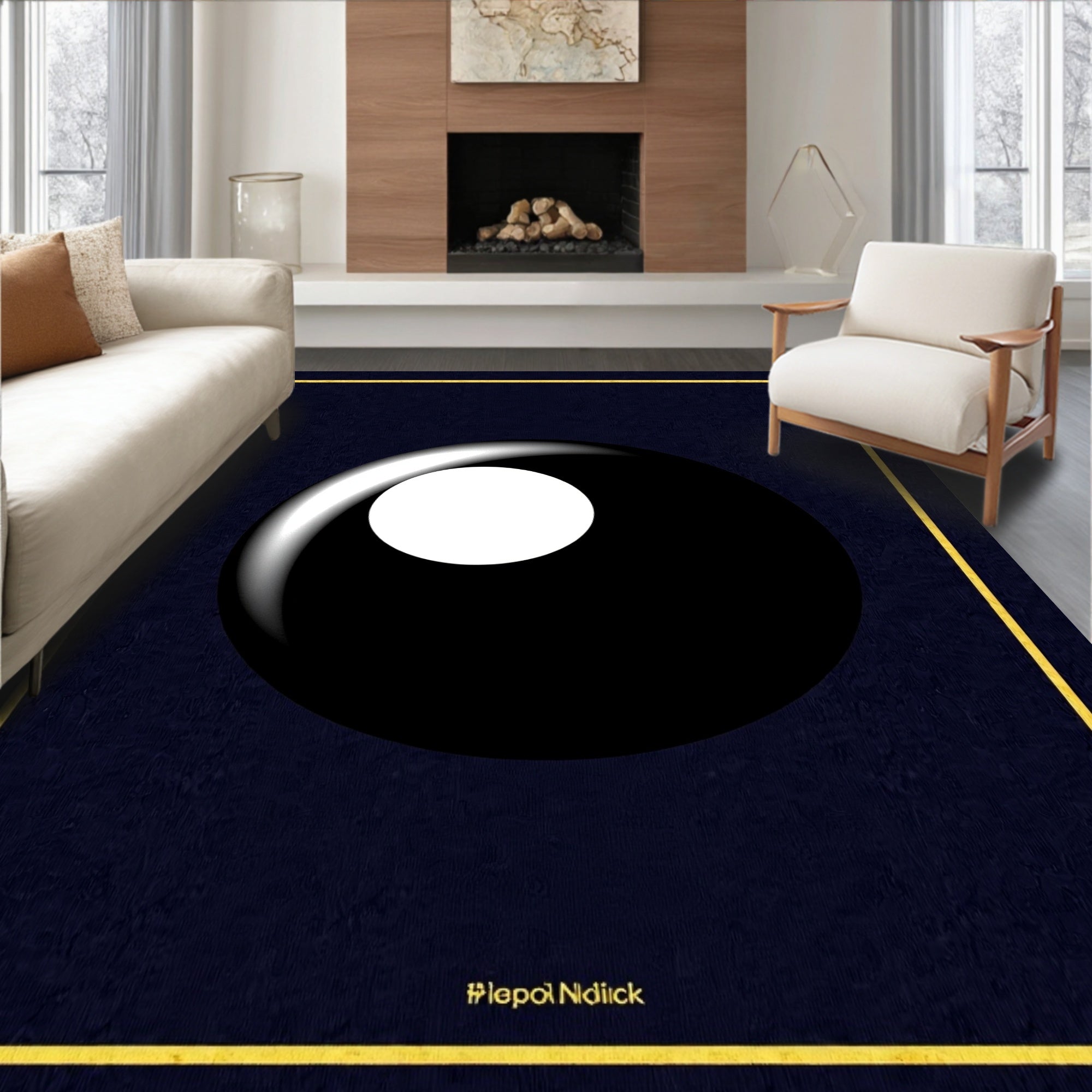 Modern Navy Sphere Abstract Rug