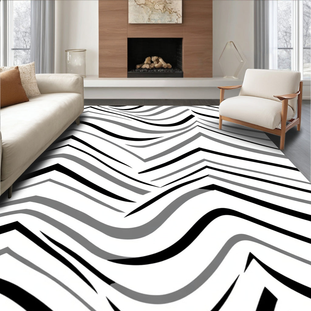Monochrome Dynamic Wave Chevron Arrangement Rug