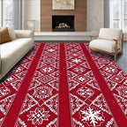 Red White Vintage Scroll Border Rug