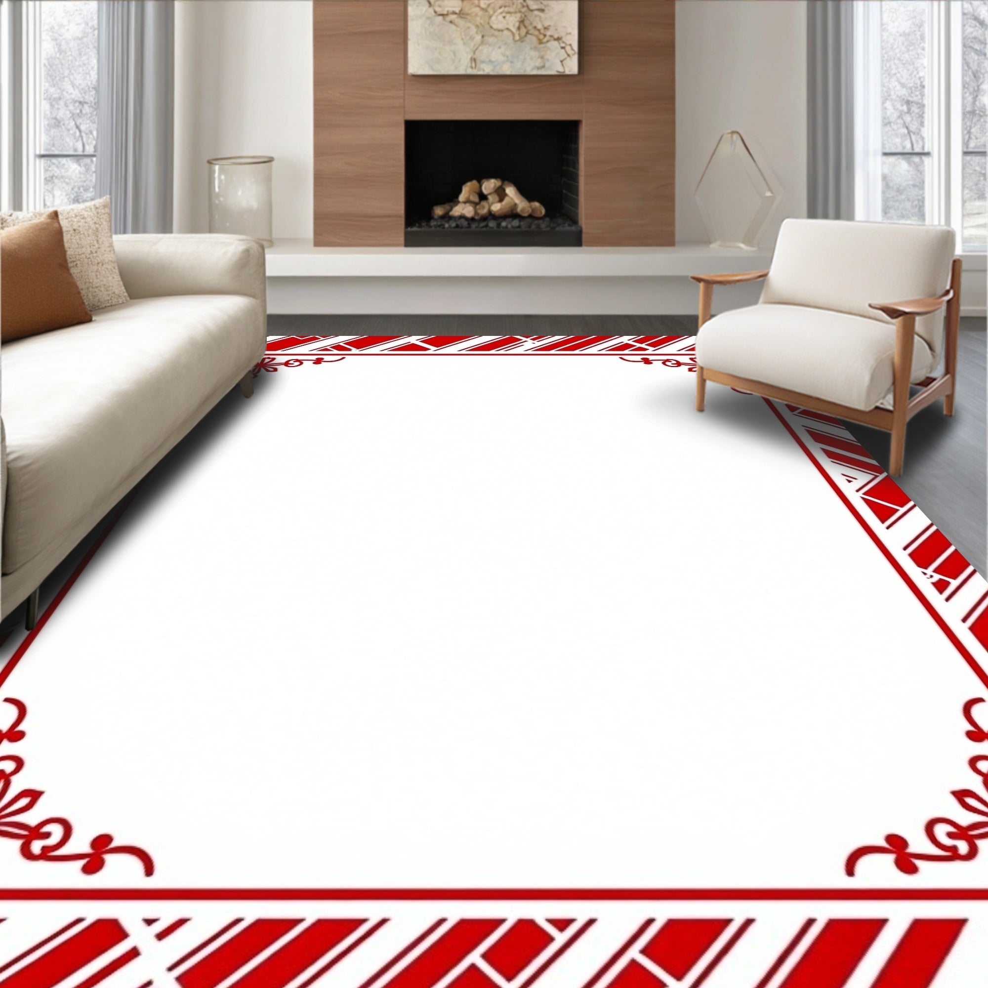 Bold Red Diagonal Stripe Border Rug