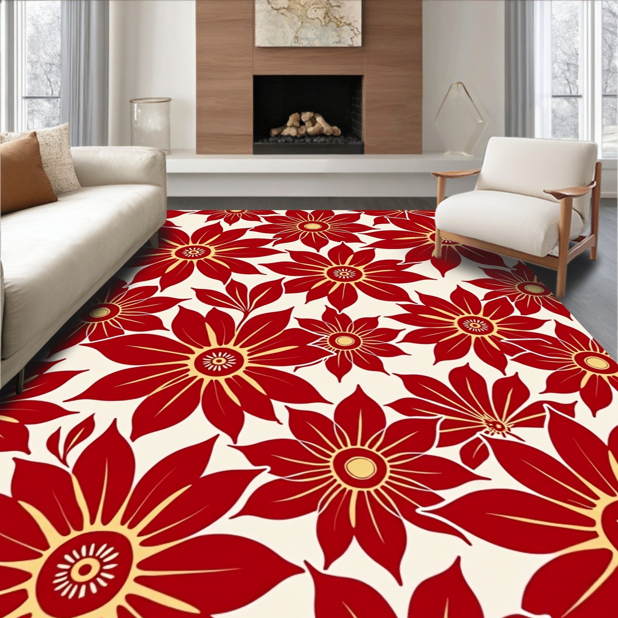 Bold Red Petal Floral Collage Rug
