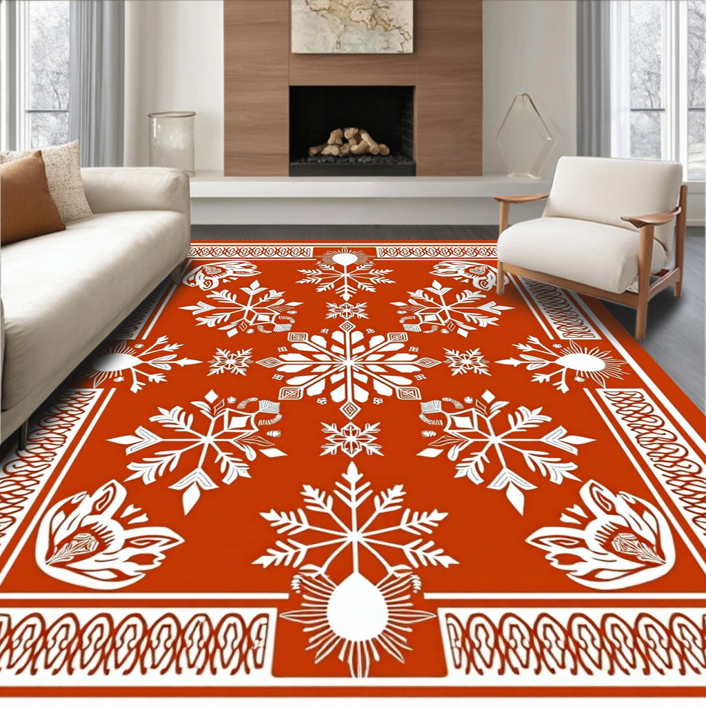 Rustic White Snowflake Sun Border Rug