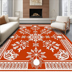 Rustic White Snowflake Sun Border Rug